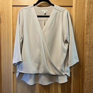 Prologue High-Low Wrap, 3/4 Sleeve Blouse in Ivory, Size Large